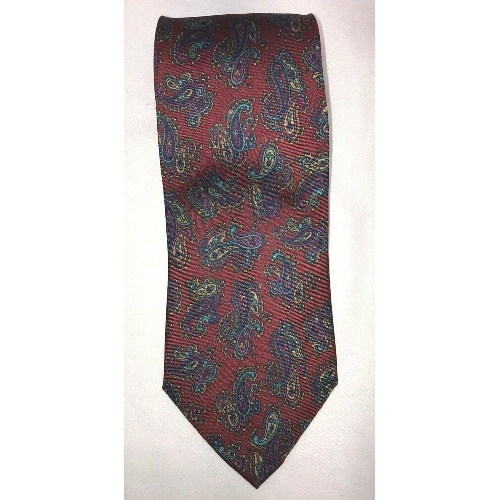 NOS Coburne Square Made in Italy Dark Red Paisley Silk Neck Tie‎ 56" long